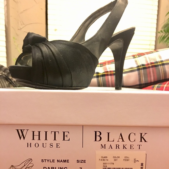 White House Black Market Black Satin Heels - Picture 6 of 6
